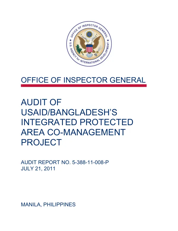 Audit of USAID/Bangladesh"s integrated protected area co-management project