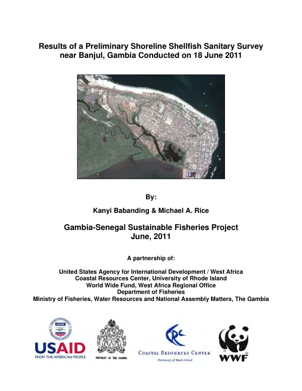 Results of a preliminary shoreline shelifjish sanitary survey near Banjul, Gambia conducted on 18 June 2011