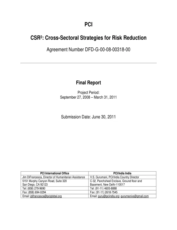 CSR2 : cross-sectoral strategies for reduction -- final report, project period, September 27m 2006-March 31, 2011
