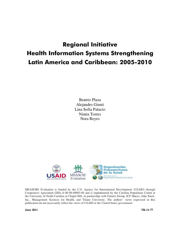 Regional initiative health information systems strengthening : Latin America and Caribbean : 2005-2010
