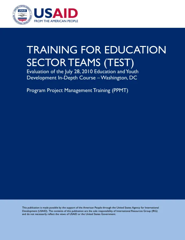 Evaluation of the July 28, 2010 education and youth develpment in-depth course - Washington, DC : program project management training (PPMT)