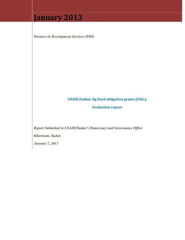 USAID/Sudan : DG fixed obligation grants (FOGs) : evaluation report