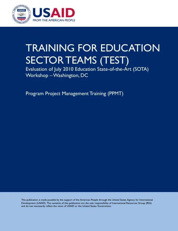Evaluation of July 2010 education state-of-the-art (SOTA) workshop - Washington, DC : program project management training (PPMT)