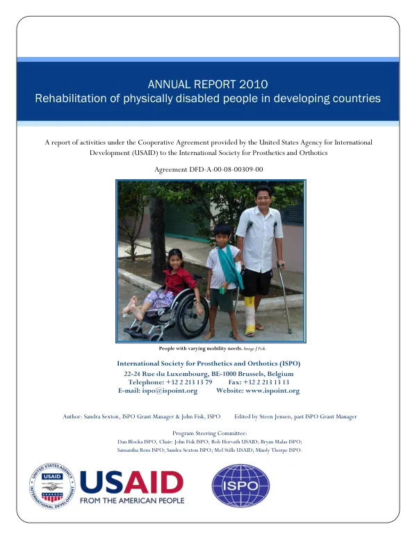 Rehabilitation of physically disabled people in developing countries : annual report 2010