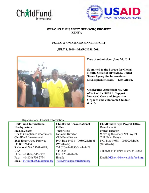 Weaving the safety net (WSN) program : Kenya -- follow-on award final report, July 1, 2010-March 31