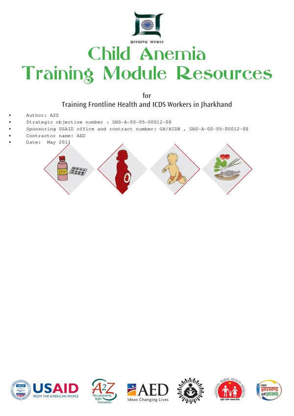 Child anemia training module resources for training frontline health and ICDS workers in Jharkhand