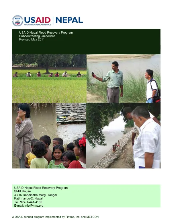 USAID Nepal flood recovery program subcontracting guidelines
