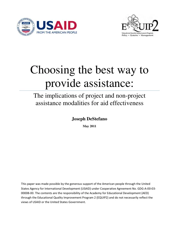 Choosing the best way to provide assistance : the implication of project and non-project assistance modalities for aid effectiveness