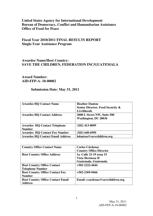 Fiscal year 201/2011 final results report : single-year assistance program
