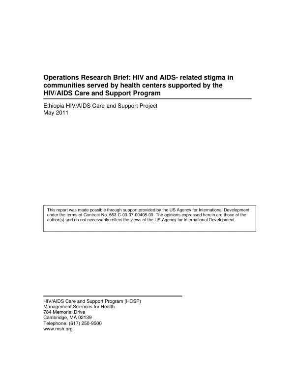 Operations research brief : HIV and AIDS-related stigma in communities served by health centers supported by the HIV/AIDS care and support program