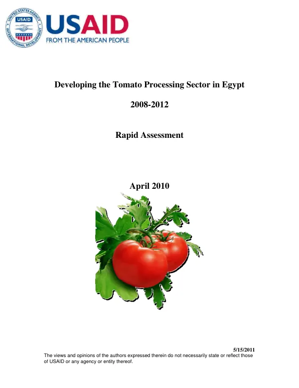 Developing the tomato processing sector in Egypt, 2008-2012 : rapid assessment, April 2010