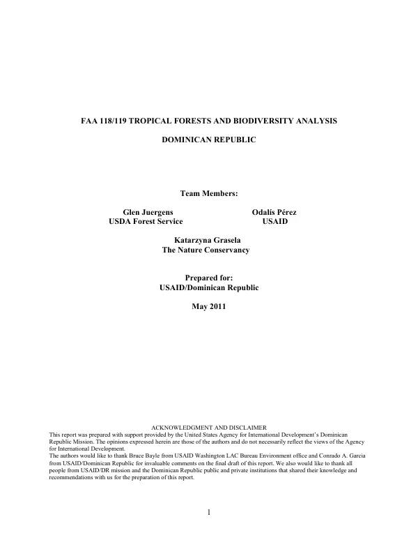 FAA 118/119 tropical forests and biodiversity analysis : Dominican Republic