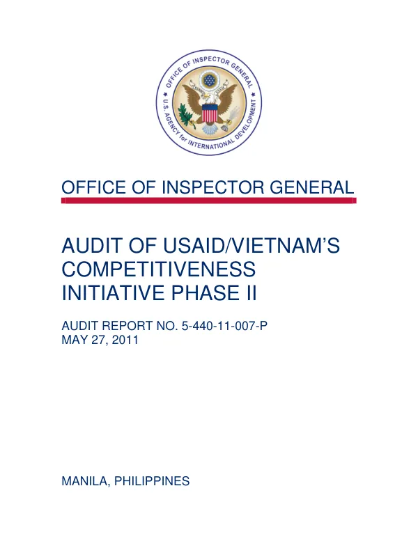 Audit of USAID/Vietnam"s competitiveness initiative phase II