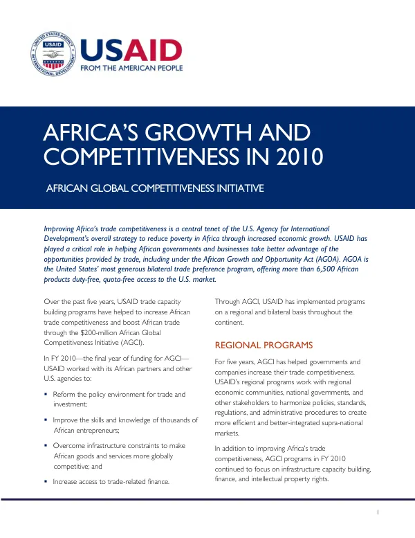 Africa"s growth and competitiveness in 2010 : African global competitiveness initiative