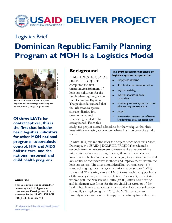 Dominican Republic : family planning program at MOH is a logistics model