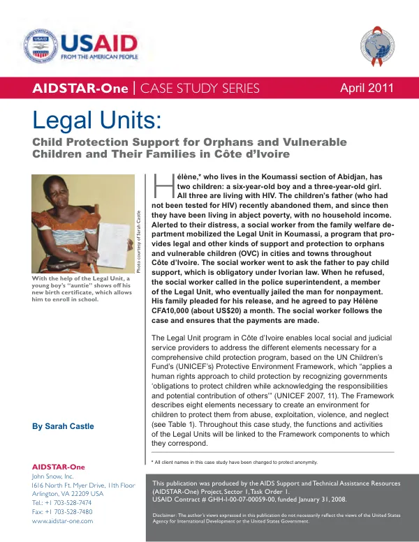 Legal units : child protection support for orphans and vulnerable children and their families in Cote d"Ivore