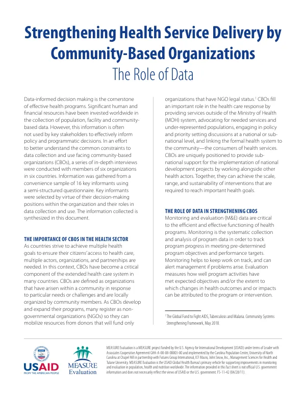 Strengthening health service delivery by community-based organizations : teh role of data