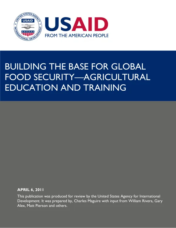 Building the base for global food security : agricultural education and training