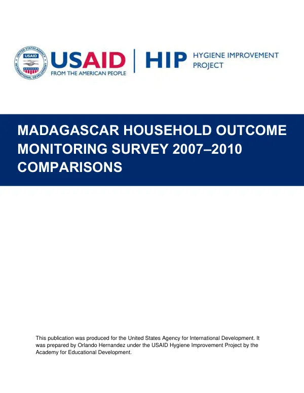 Madagascar household outcome monitoring survey 2007-2010 comparisons
