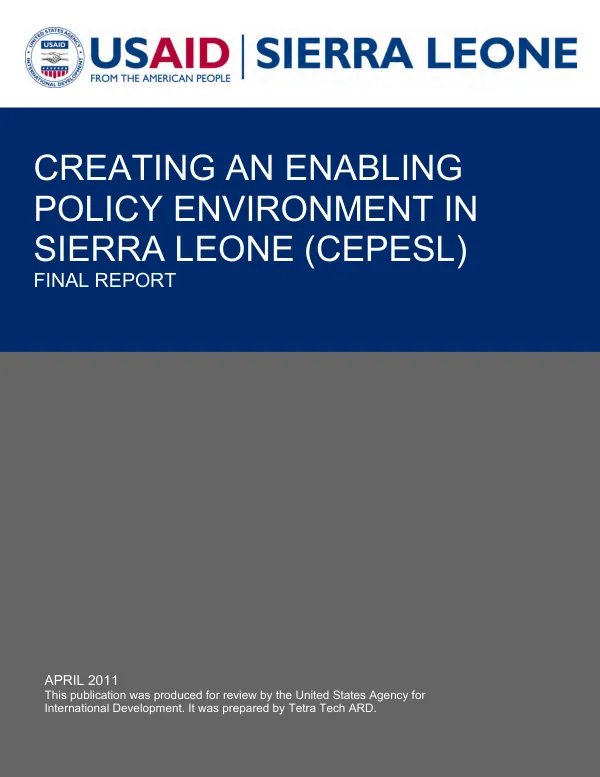 Creating an enabling policy environment in Sierra Leone (CEPESL) : final report