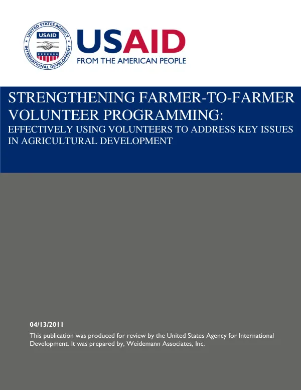 Strengthening farmer-to-farmer volunteer programming : effectively using volunteers to address key issues in agriculture development