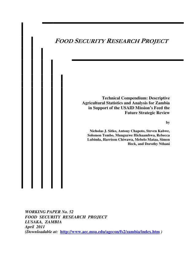 Technical compendium : descriptive agricultural statistics and analysis for Zambia in support of the USAID mission"s feed the future strategic reveiw