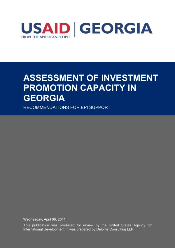 Assessment of investment promotion capacity in Georgia : recommendations for EPI support