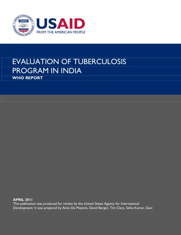 Evaluation of tuberculosis program in India : WHO report