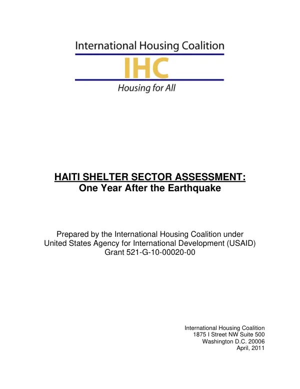 Haiti shelter sector assessment : one year after the earthquake