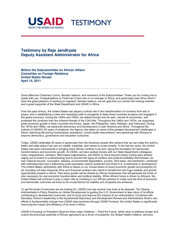 USAID"s fiscal year 2012 budget request for Africa