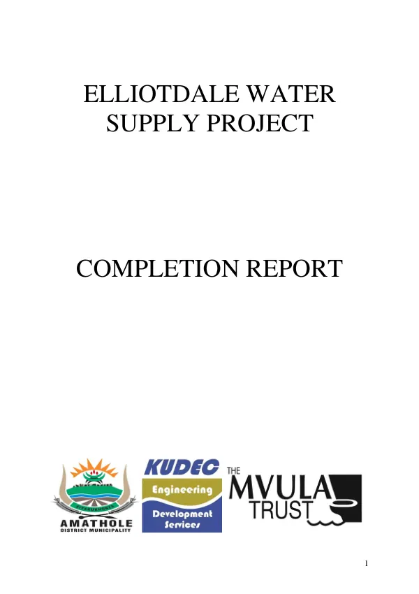 Elliotdale water supply project : completion report