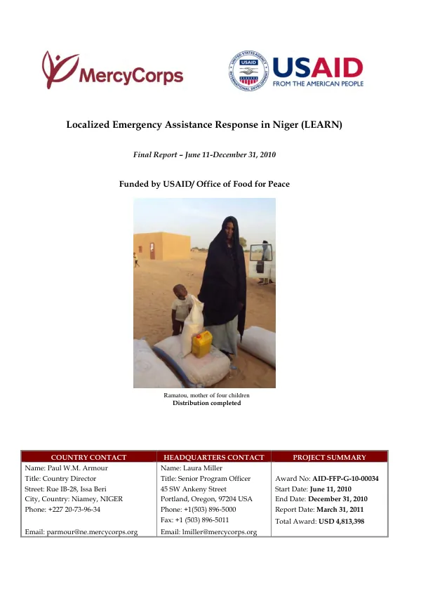 Localized emergency assistance response in Niger (LEARN) : final report