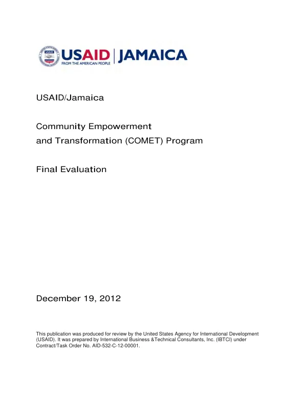 USAID/Jamaica : community empowerment and transformation (COMET) program : final evaluation