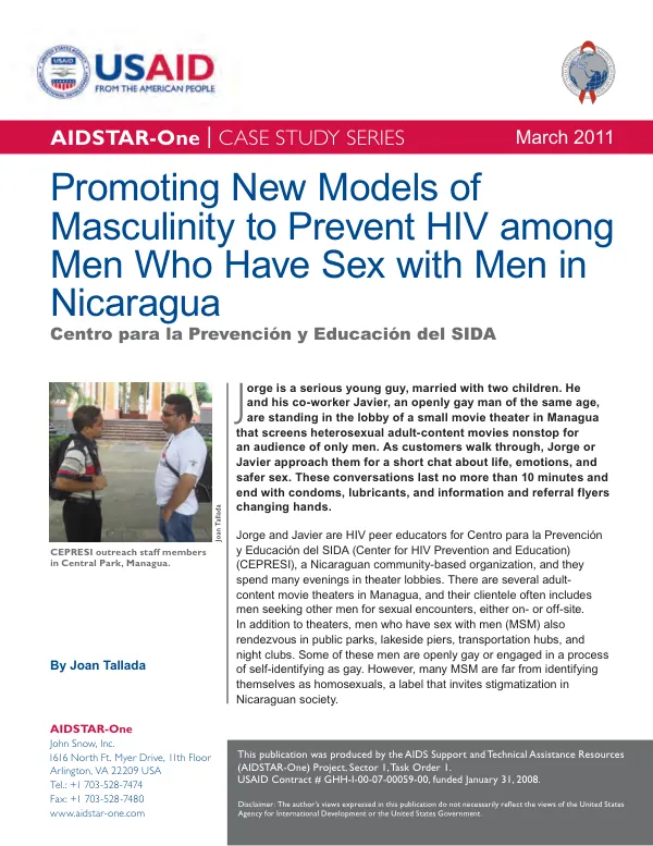 Promoting new models of masculinity to prevent HIV amond men who have sex with men in Nicaragua