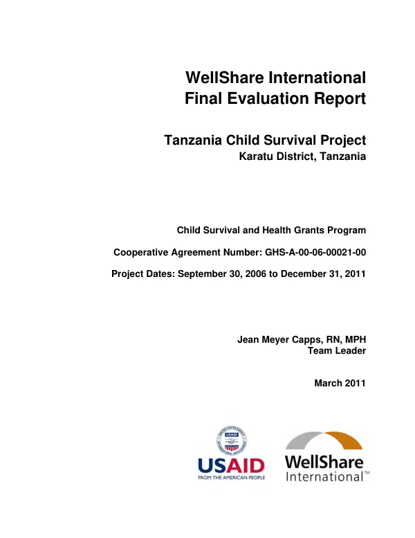 WellShare International final evaluation report : Tanzania child survival project, Karatu District, Tanzania