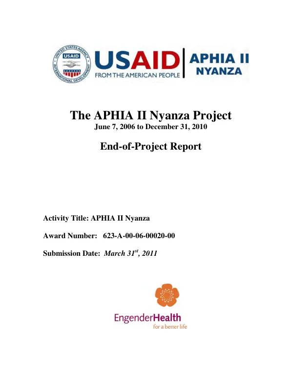The APHIA II Nyanza project : June 7, 2006 to December 31, 2010 -- end-of-project report