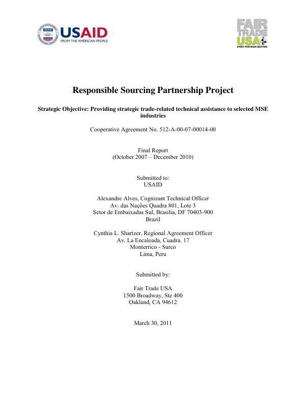 Responsible sourcing partnership project : final report (October 2007-December 2010)