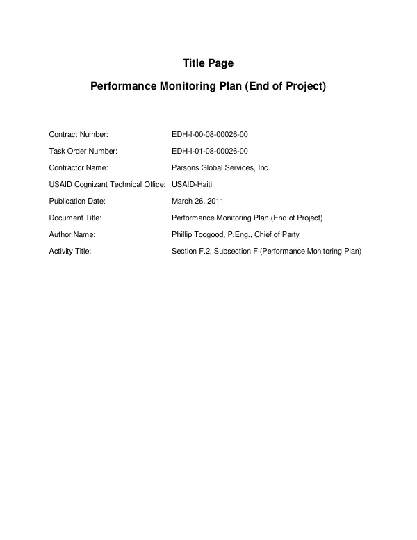 Project management coordination cell support project : performance monitoring plan -- end of task order review