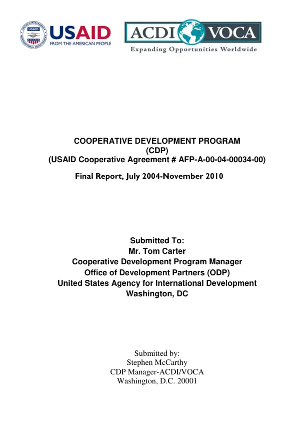 Cooperative development program (CDP) (USAID cooperative agreement # AFP-A-00-04-00034-00 : final report, July 2004-November 2010