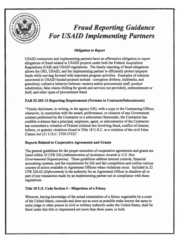 Fraud reporting guidance for USAID implementing partners