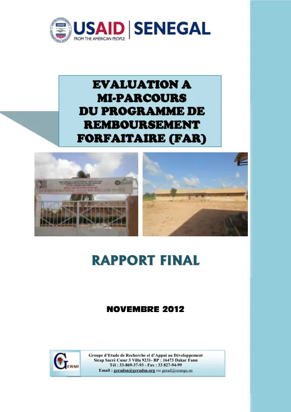 Evaluation a mi-parcours du programme de remboursement forfaitaire (FAR)