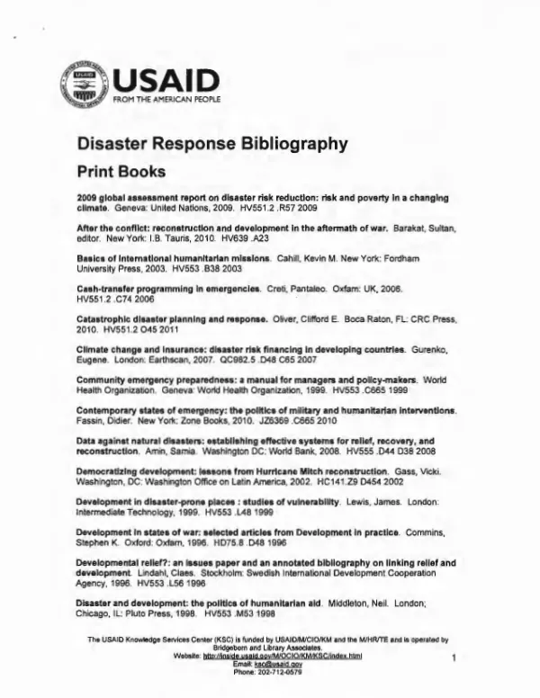 Disaster response bibliography
