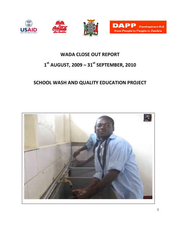 WADA close out report, 1st August, 2009-31st September, 2010 : school WASH and quality education project
