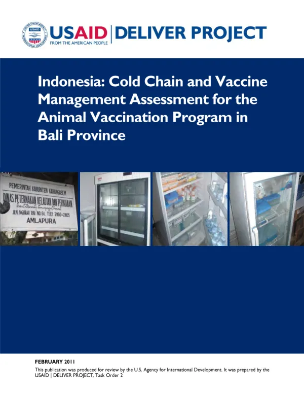 Indonesia : cold chain and vaccine management assessment for the animal vaccination program in Bali Province