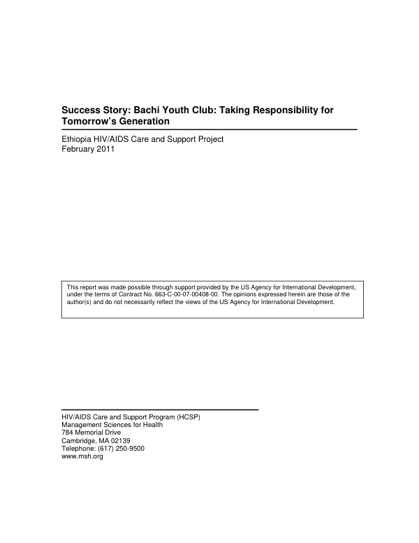 Success story : Balchi Youth Club : taking responsibility for tomorrow"s generation