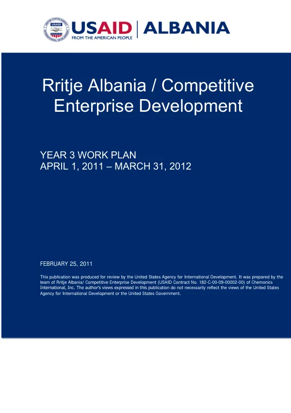 Rritje Albania / competitive enterprise development : year 3 work plan -- April 1, 2011- March 31, 2012