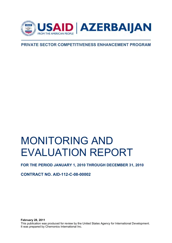 Private sector competitiveness enhancement program : monitoring and evaluation report for the period January 1, 2010 through December 31, 2010
