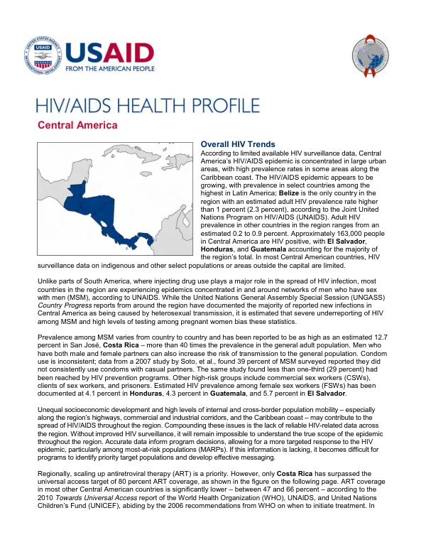 HIV/AIDS health profile : Central America
