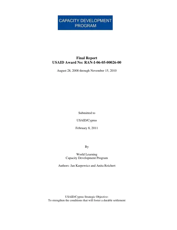 Capacity development program : final report -- USAID award no. RAN-I-06-05-00026-00, August 28, 2008 through November 15, 2010