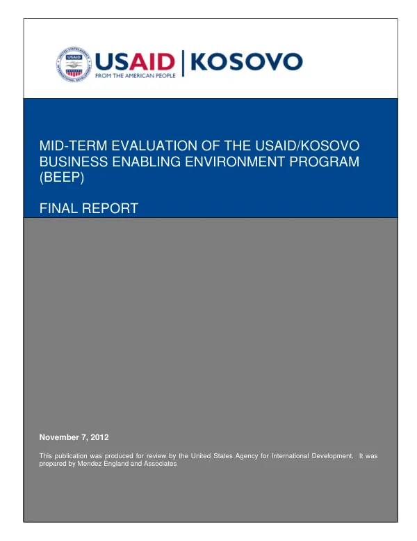 Mid-term evaluation of the USAID/Kosovo business enabling environment program (BEEP) : final report